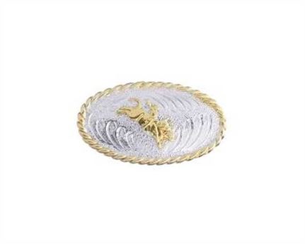 CONCHO BULL RIDER OVAL SILVER PLATE WITH GILT 